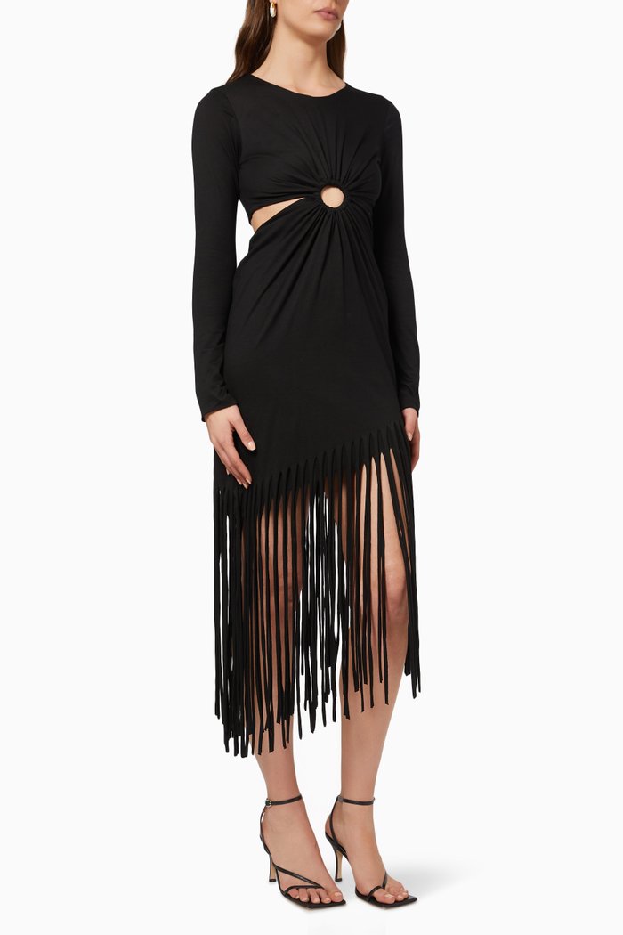 

Helecho Fringed Dress in Cotton, Black