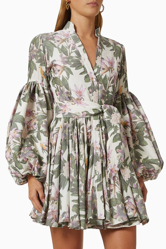 

Carta y Letra Floral Mini Dress in Cotton & Linen, Multicolour