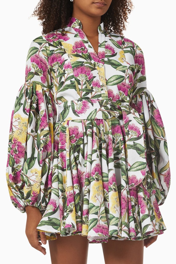 

Carta y Letra Floral Mini Dress in Cotton & Linen, Pink
