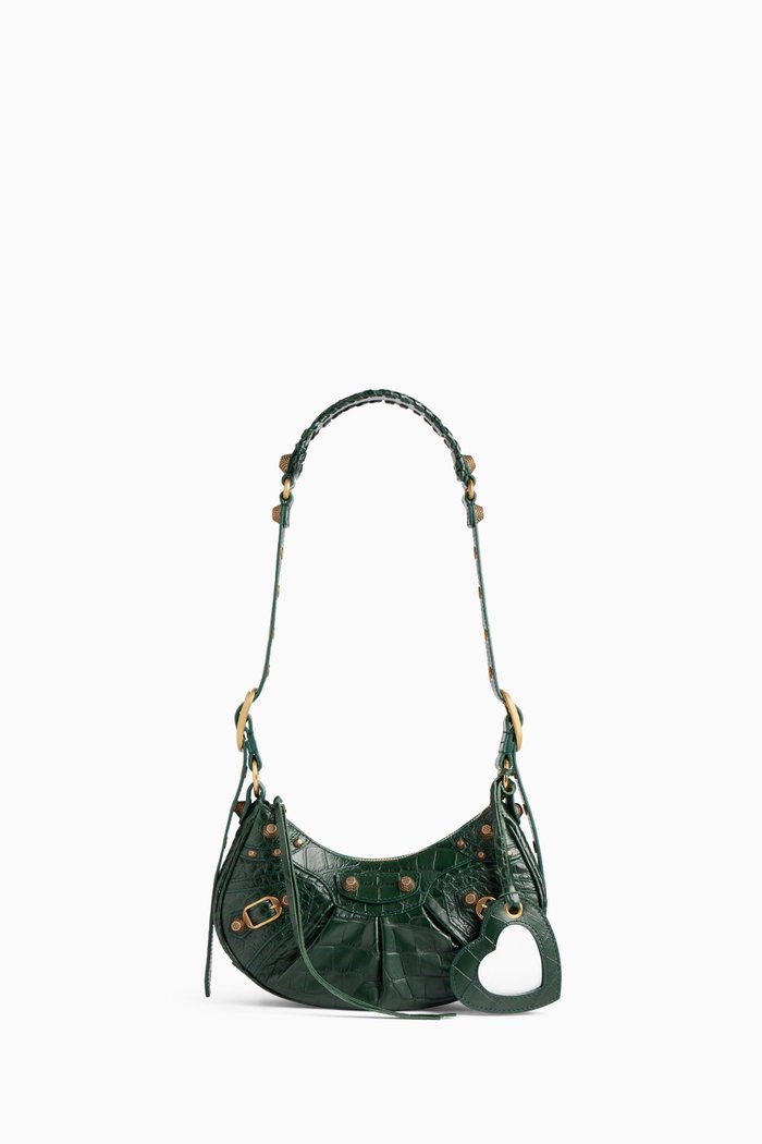 

XS Le Cagole Shoulder Bag in Crocodile Embossed Calfskin, Green