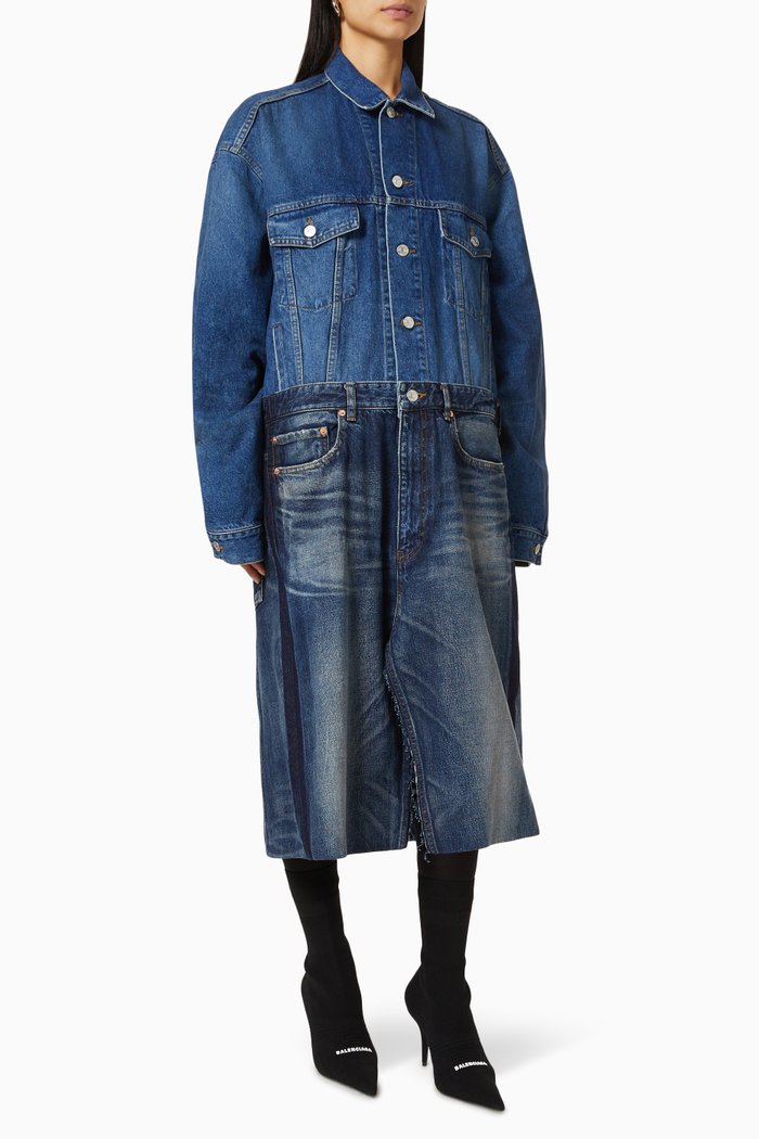 

Patched Dress in Japanese Denim, Blue