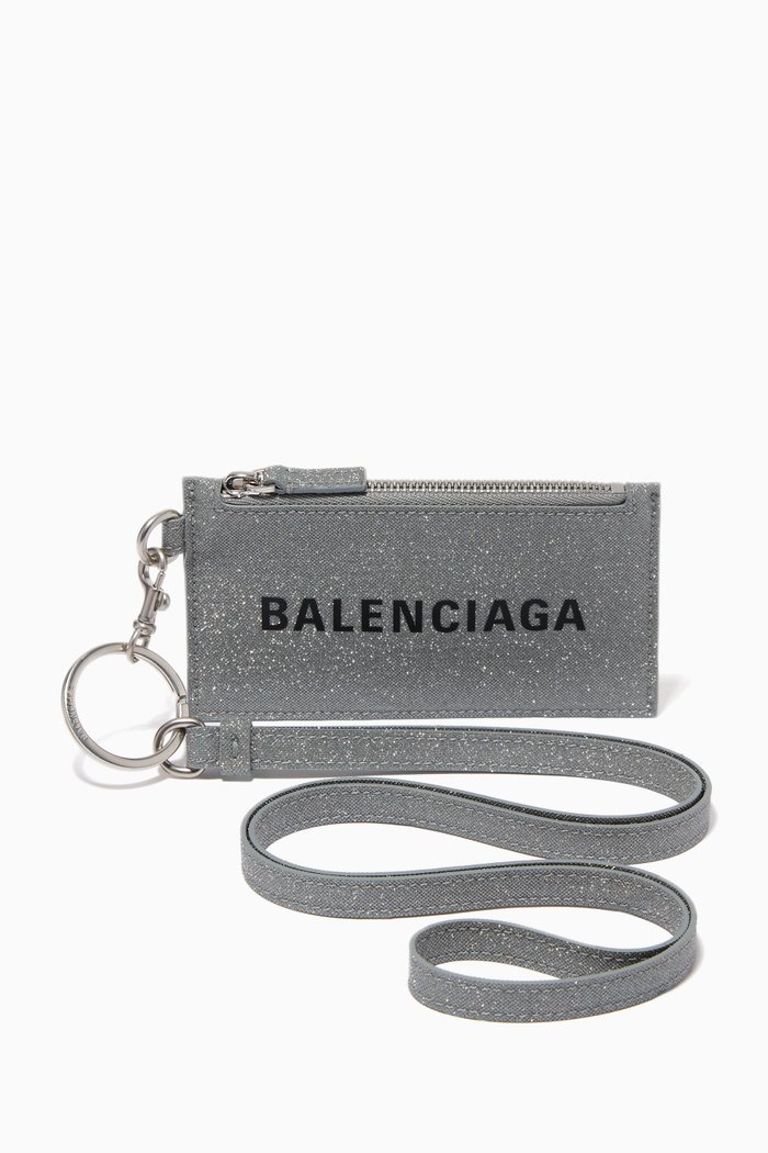 

Cash Card Case on Keyring in Glittery Fabric, Grey