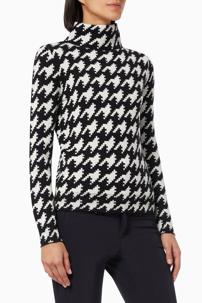 

Houndstooth Turtleneck Sweater in Merino Wool Knit, Black