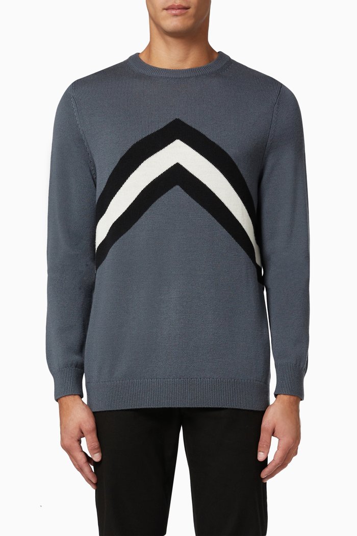 

Chevron Stripe Sweater in Merino Wool Knit, Grey