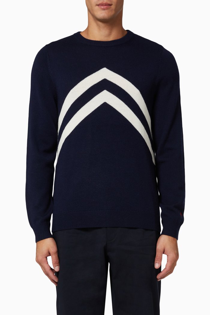 

Chevron Stripe Sweater in Merino Wool Knit, Blue