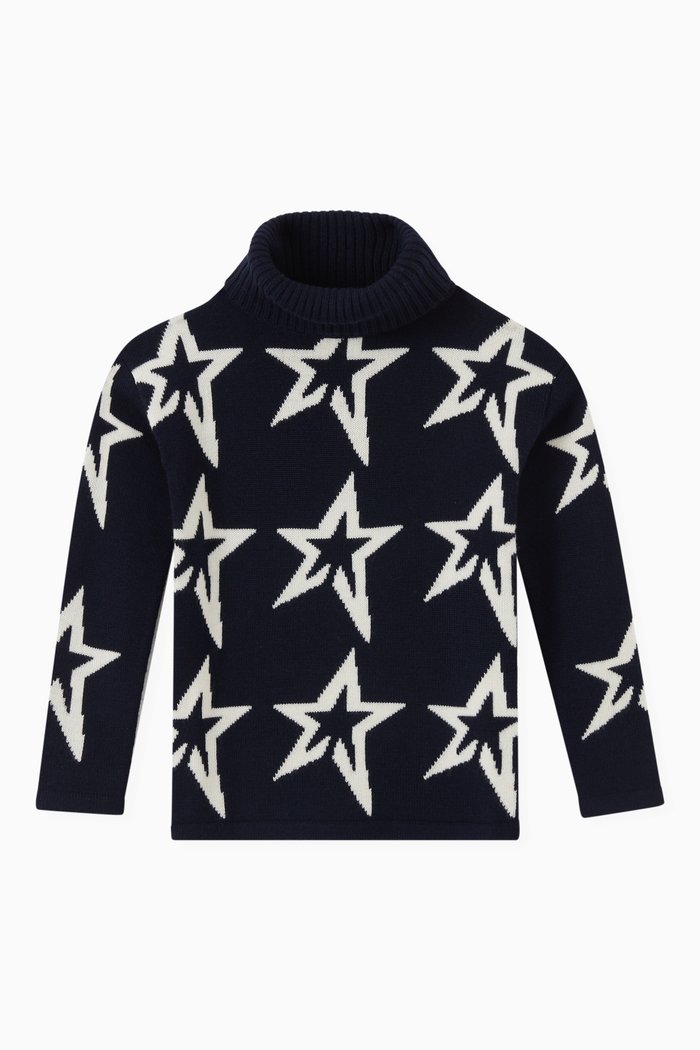 

Star Dust Sweater in Merino Wool Knit, Blue