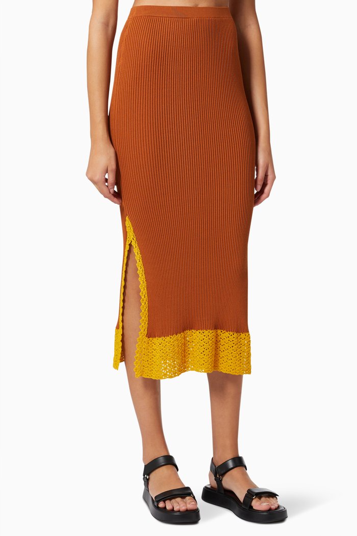 

Oceanside Skirt in Ribbed Knit, Brown