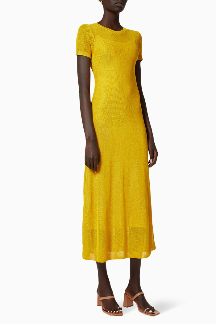 Gem Midi Dress in Fine Viscose Knit, Yellow