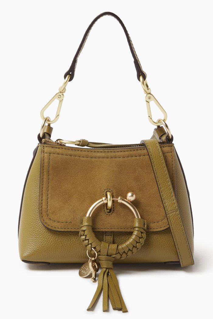 

Mini Joan Shoulder Bag in Grained Calfskin & Suede, Neutral