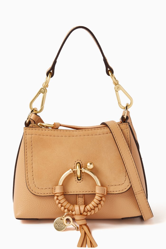 

Mini Joan Shoulder Bag in Grained Calfskin & Suede, Neutral