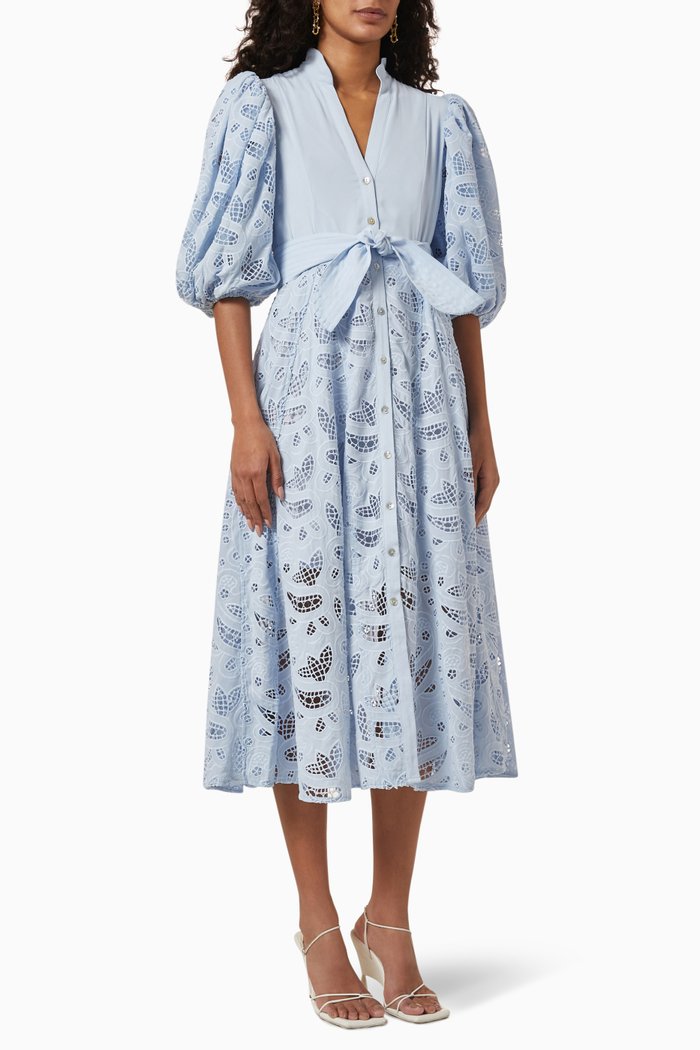 

Bromelia Dress in Linen, Blue