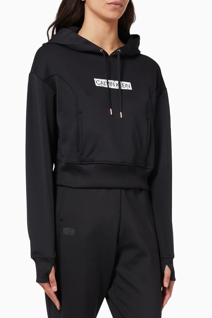 

Cropped Logo Hoodie in Technical Stretch Blend, Black