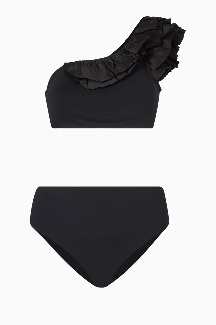 

Peony One Shoulder Bikini Set, Black