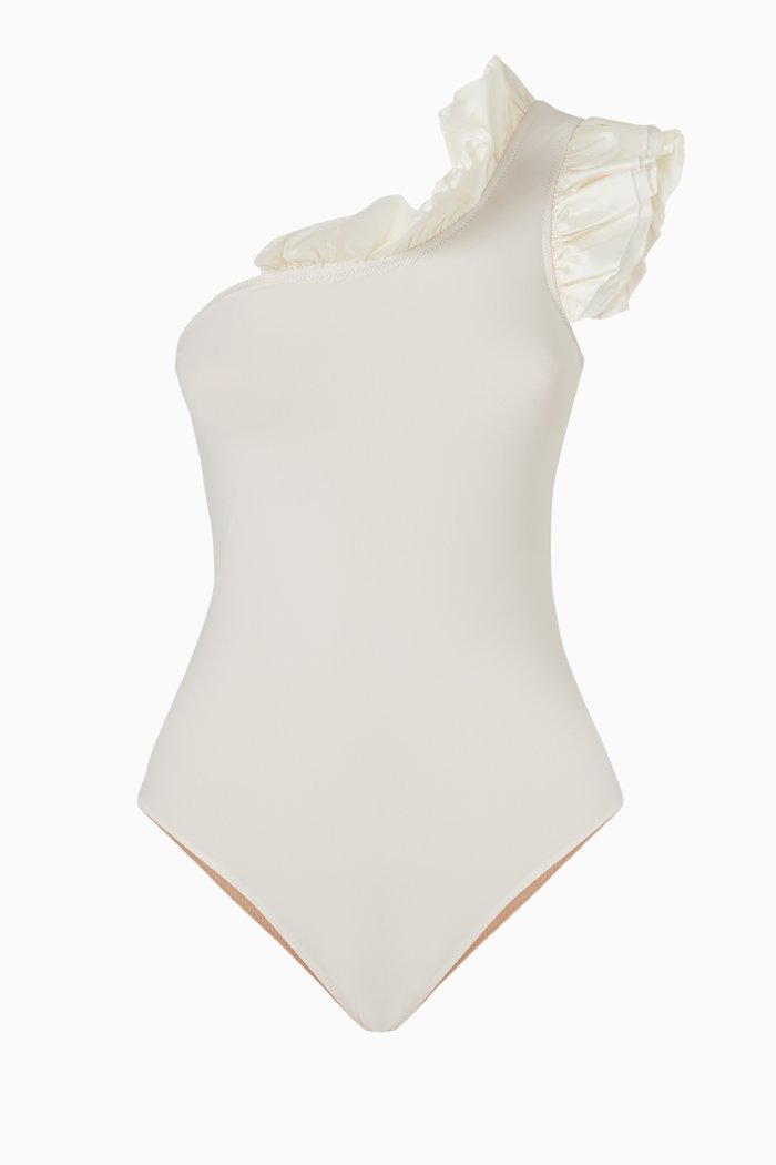 

Peony One Shoulder Swimsuit, Neutral