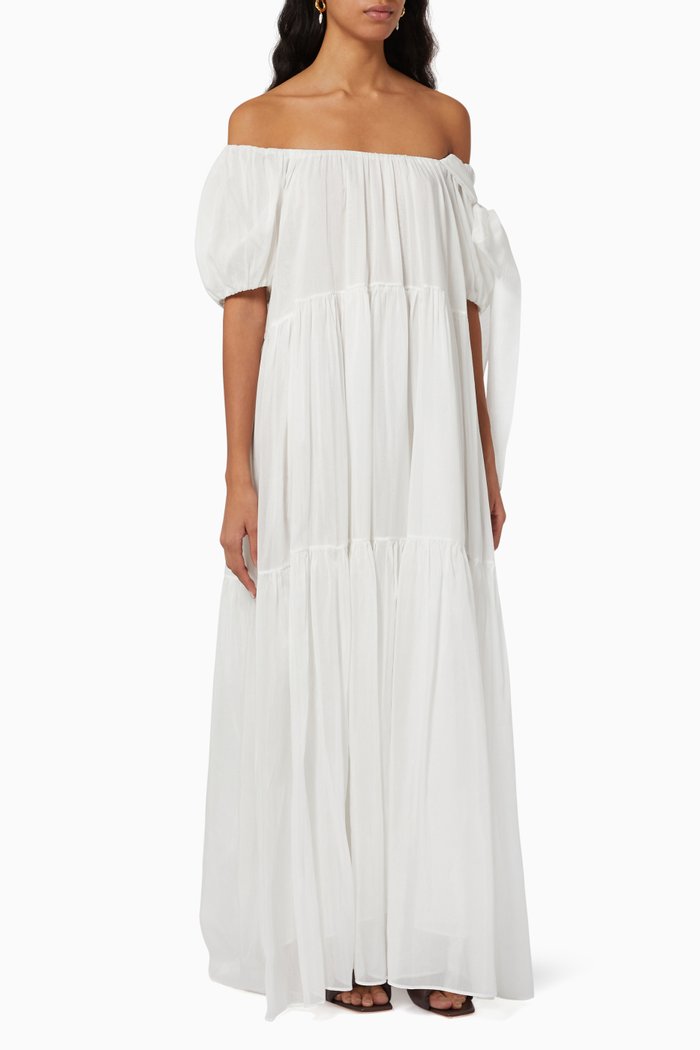 

Joanne Balloon Maxi Dress in Silk & Cotton Gauze, Neutral
