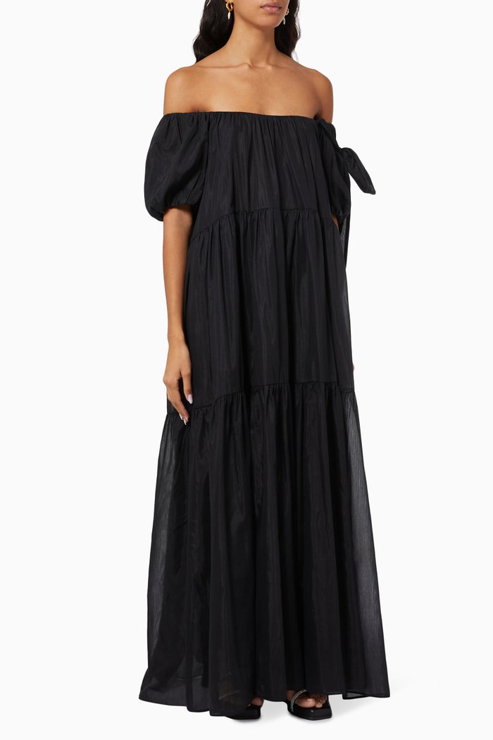 

Joanne Balloon Maxi Dress in Silk & Cotton Gauze, Black