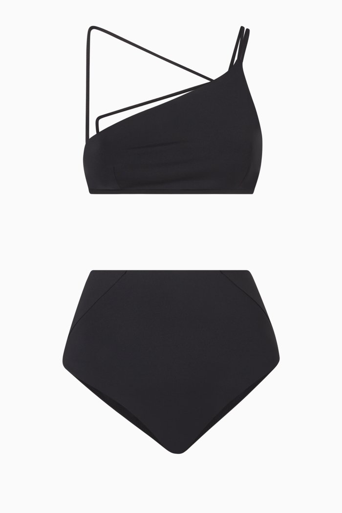 

Elevated Essentials Asymmetrical Bikini Set, Black