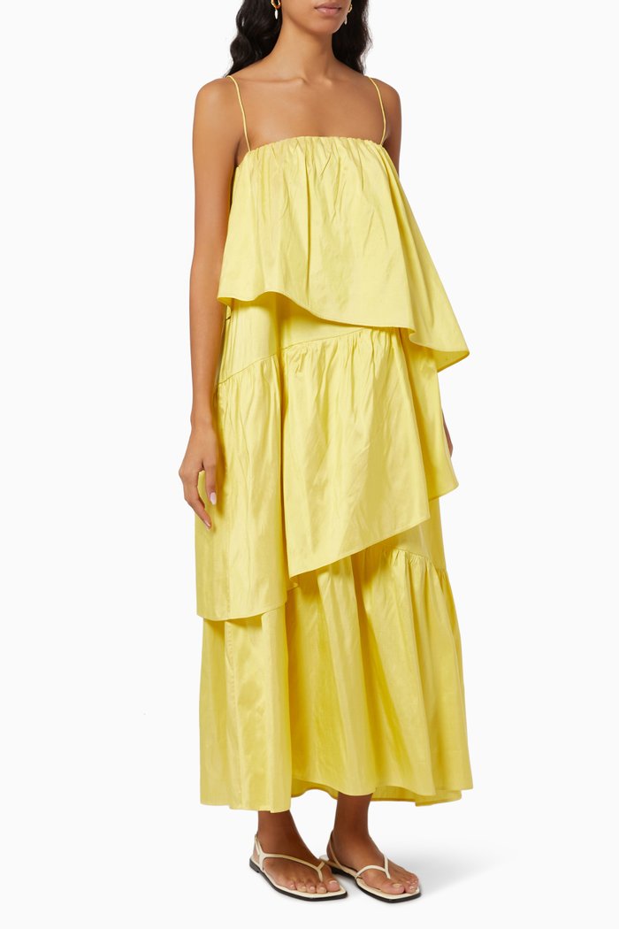 

Kate Flounce Maxi Dress in Textured Silk Dupion, Yellow