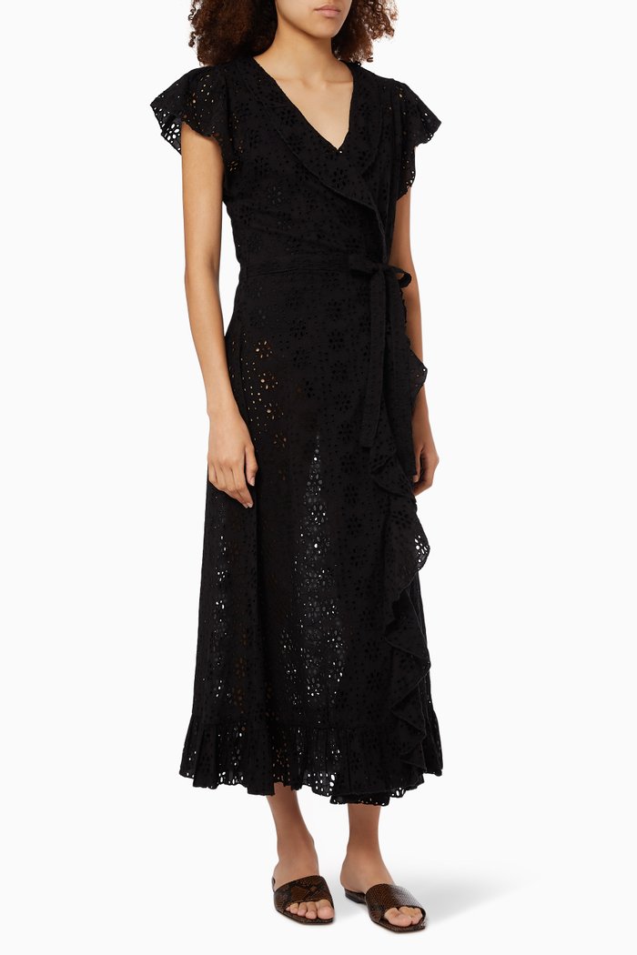

Brianna Maxi Kaftan in Floral Broderie, Black