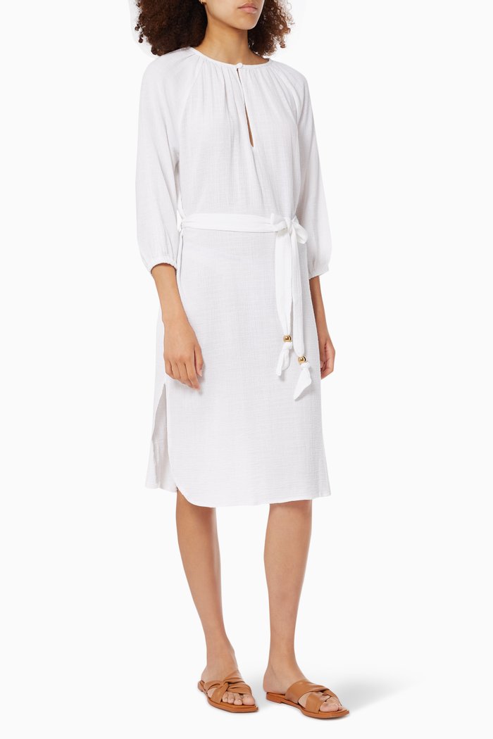 

Katie Midi Kaftan in Cotton, White