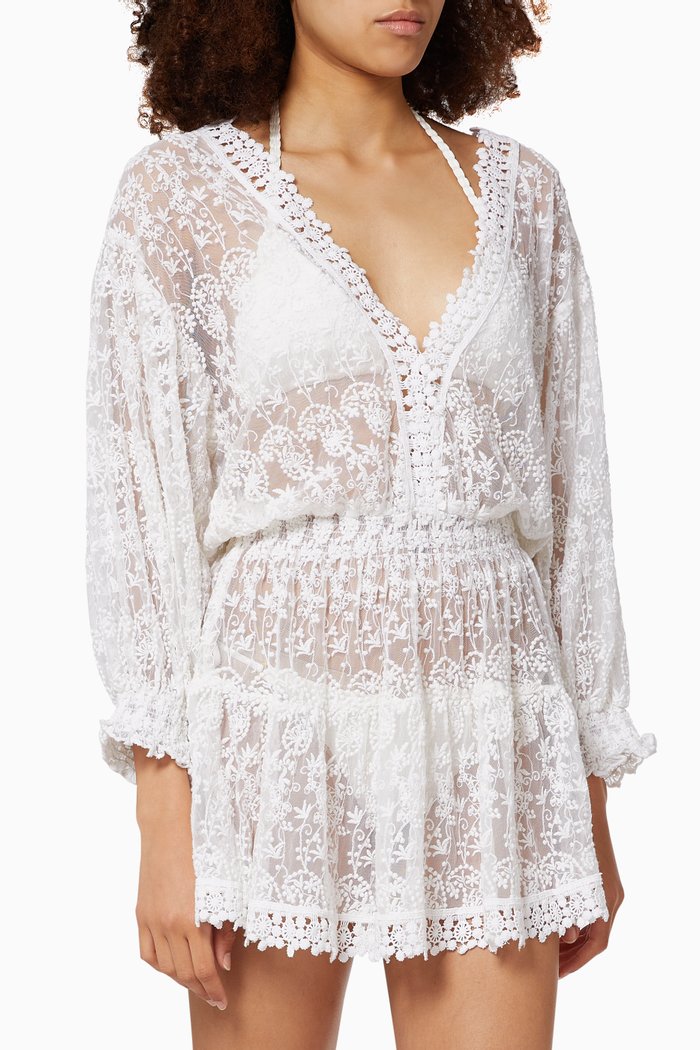 

Lara Embroidered Kaftan in Georgette, White