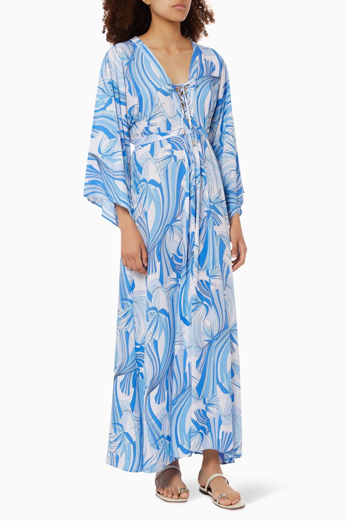 

Natalie Maxi Kaftan in Viscose, Blue