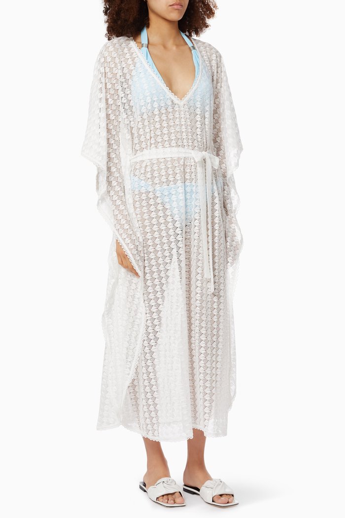 

Tara Sheer Kaftan in Fine Knit, White