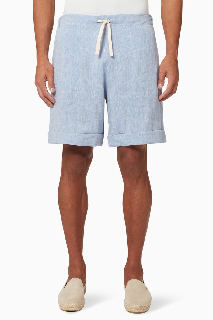 

Elasticated Shorts in Linen, Blue