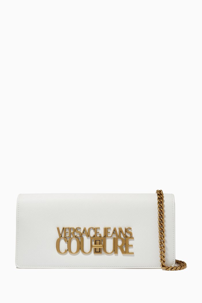 Logo Lock Shoulder Bag in Saffiano Leather, White