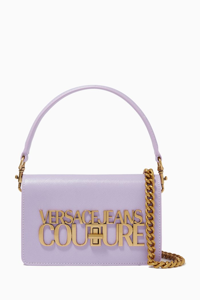 Small Logo Lock Shoulder Bag in Saffiano Leather, Purple