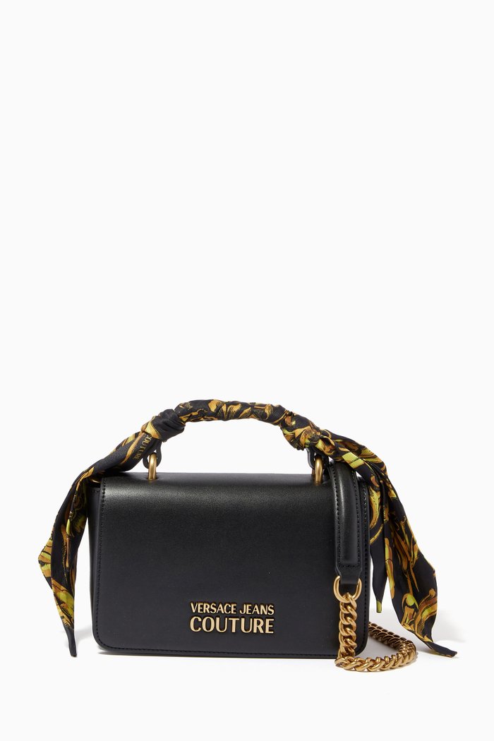 Scarf-detail Crossbody Bag in PU, Black