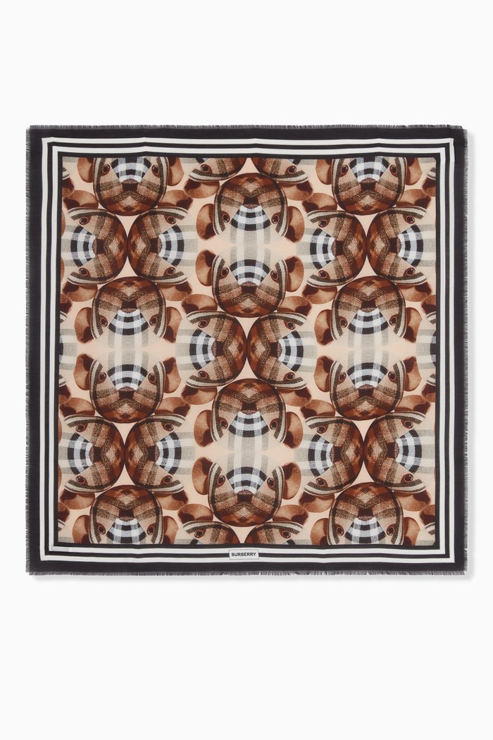 

Thomas Bear Print Square Scarf in Cotton Silk, Neutral