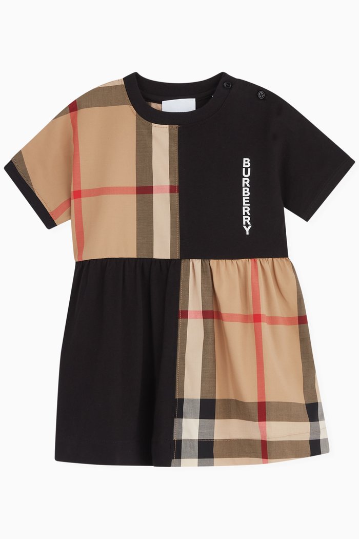 

Elena Check Panel Dress in Cotton Jersey, Black