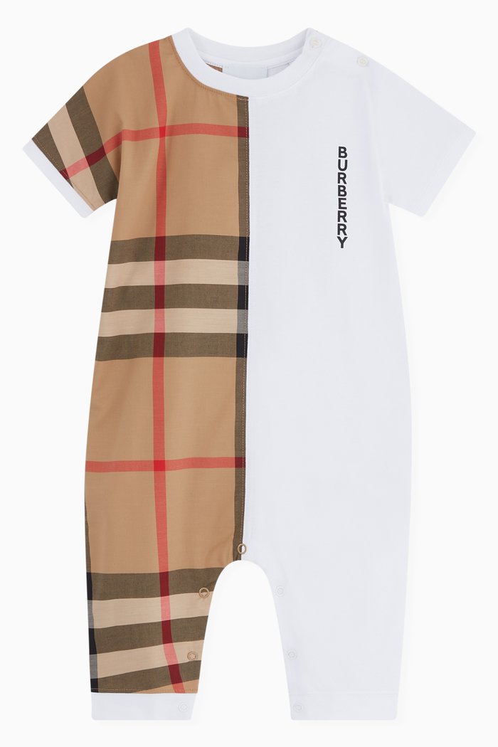 

Lennox Check Romper in Cotton Jersey, White