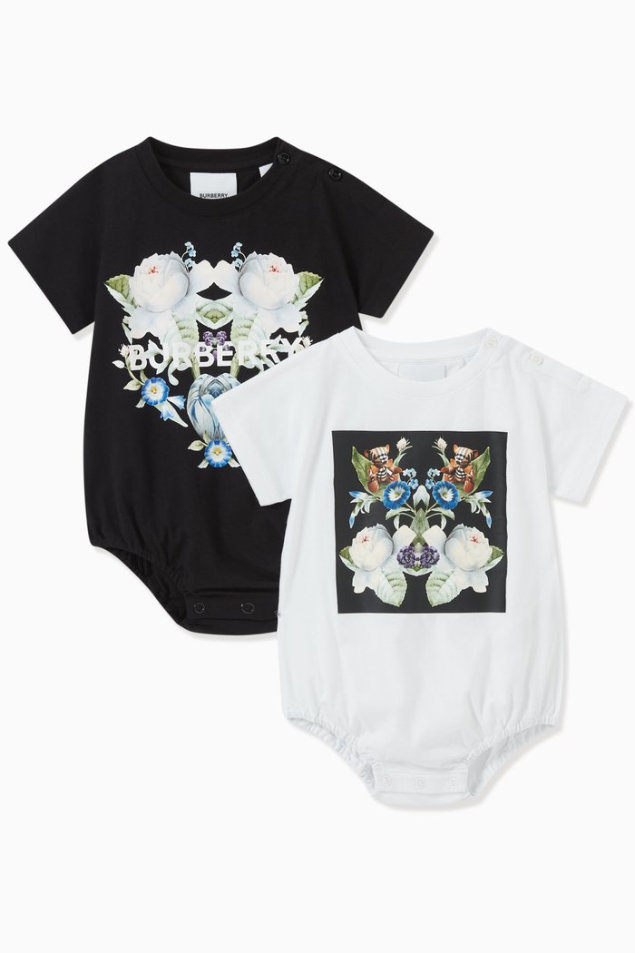 

Floral Print Bodysuit, Set of 2, White