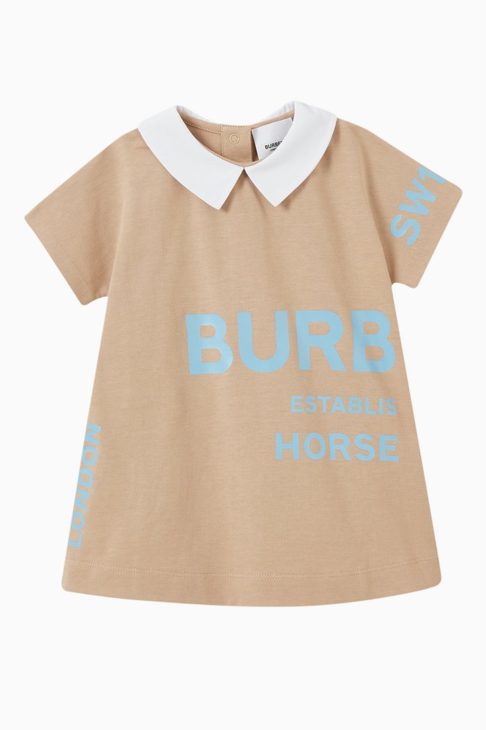 Logo Print Straight Dress in Cotton, Neutral