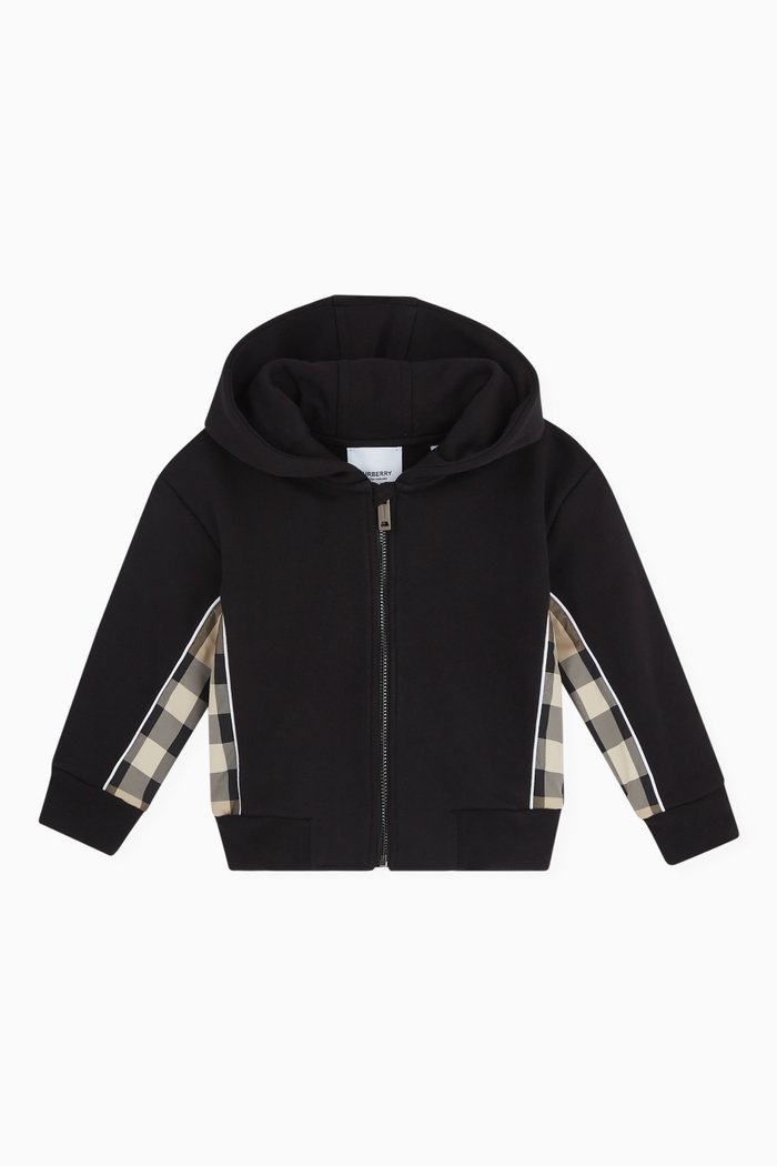 

Side Checks Zip Hoodie in Cotton, Black