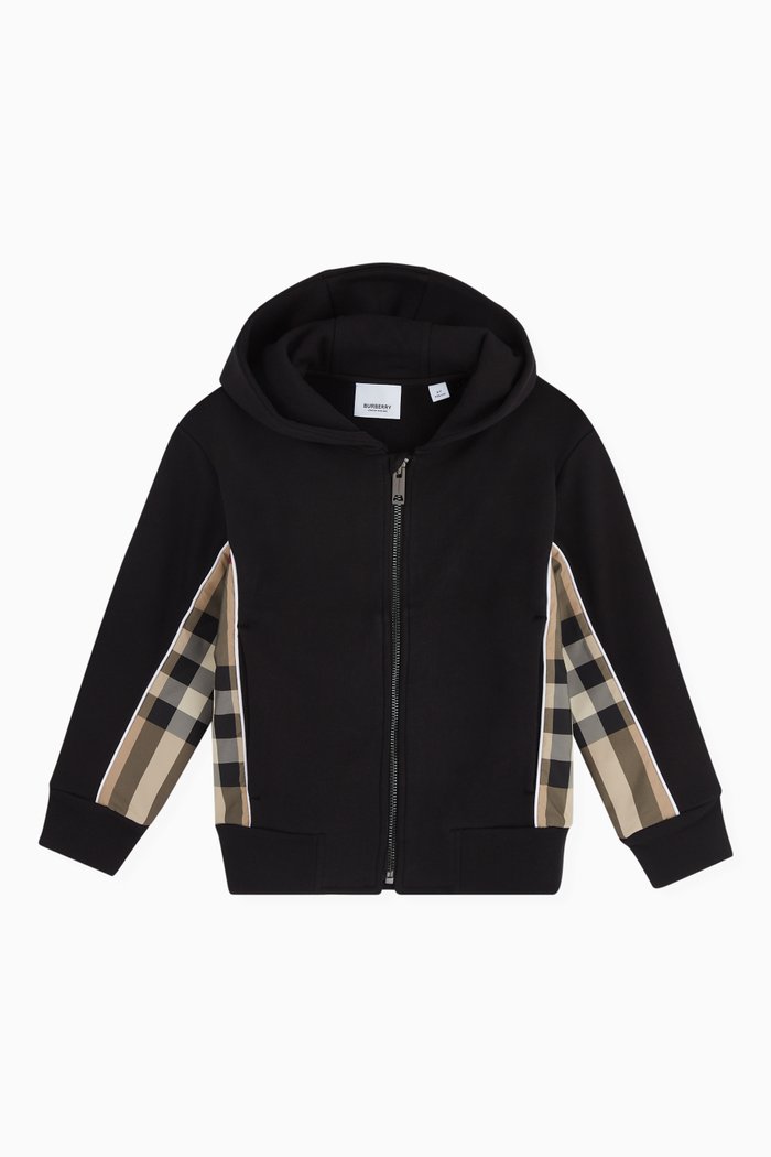 

Graham Side Checks Zip Hoodie in Cotton, Black