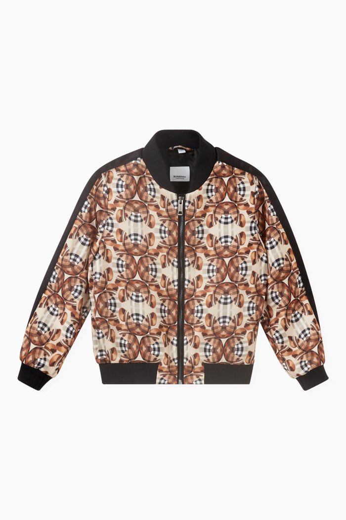 

Bomber Jacket in Thomas Bear Print Satin, Neutral