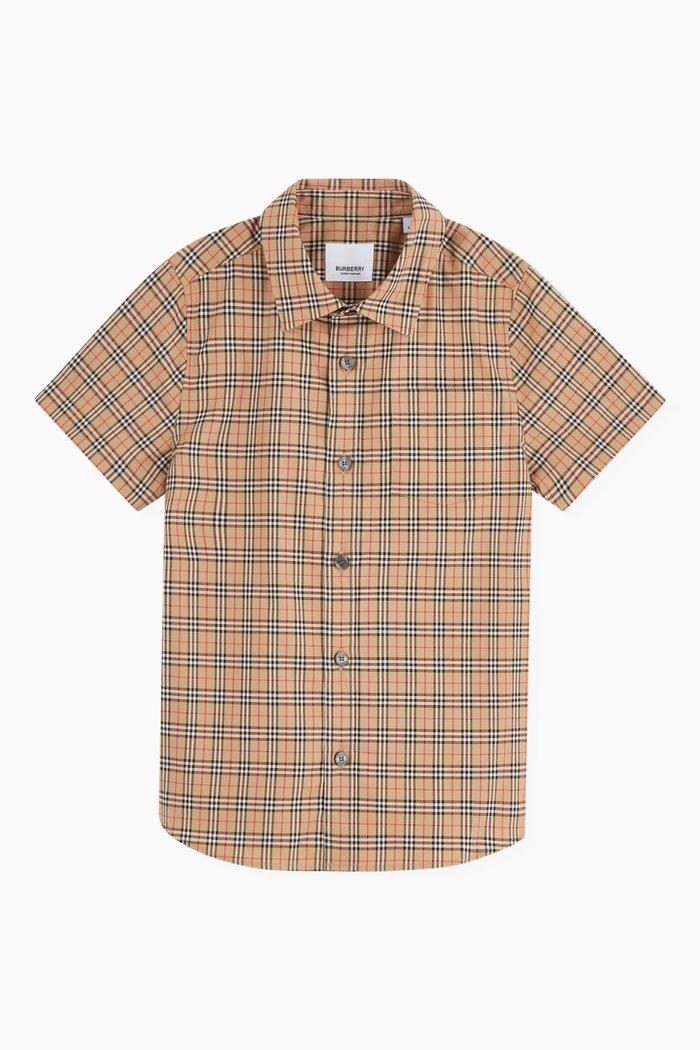 

Micro Check Shirt in Stretch Cotton, Neutral