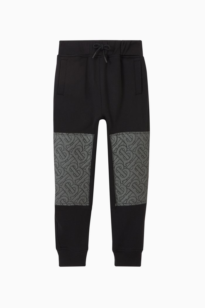Monogram Quilted Panel Jogging Pants in Loop-back Cotton, Black