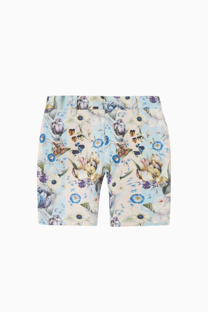 Royston Floral Pattern Shorts in Cotton, Neutral