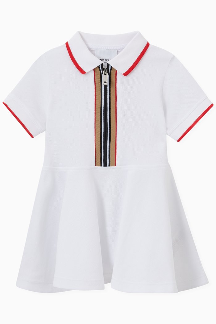 Icon Stripe Detail Polo Shirt Dress in Organic Cotton Piqué, White
