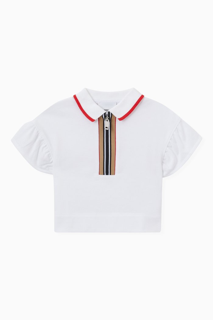 

Icon Stripe Detail Zip-front Polo Shirt in Organic Cotton Piqué, White