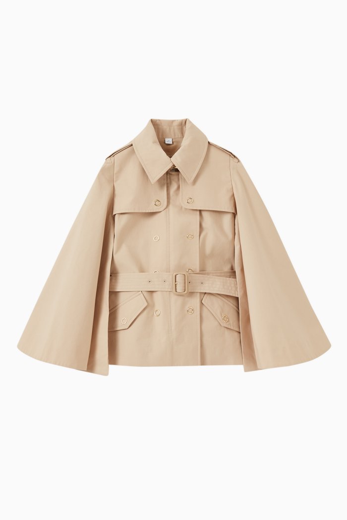 

Freda Cape Style Trench Coat in Cotton, Neutral