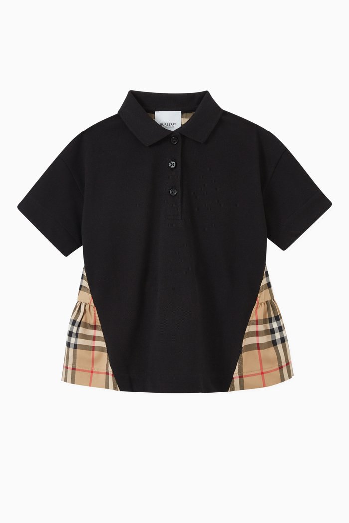 

Vintage Check Panel Polo Shirt in Cotton Piqué, Black