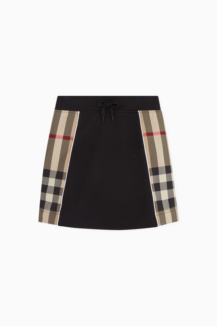 

Milly Side Checks Skirt in Cotton, Black