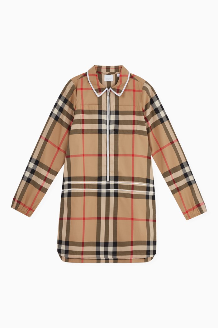 Callie Check Shirt Dress in Cotton, Neutral