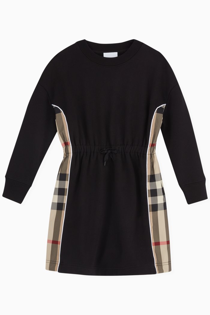 Milly Side Checks Dress in Cotton, Black