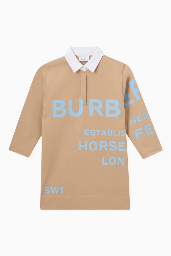

Horseferry Print Long-sleeve Dress in Cotton, Neutral
